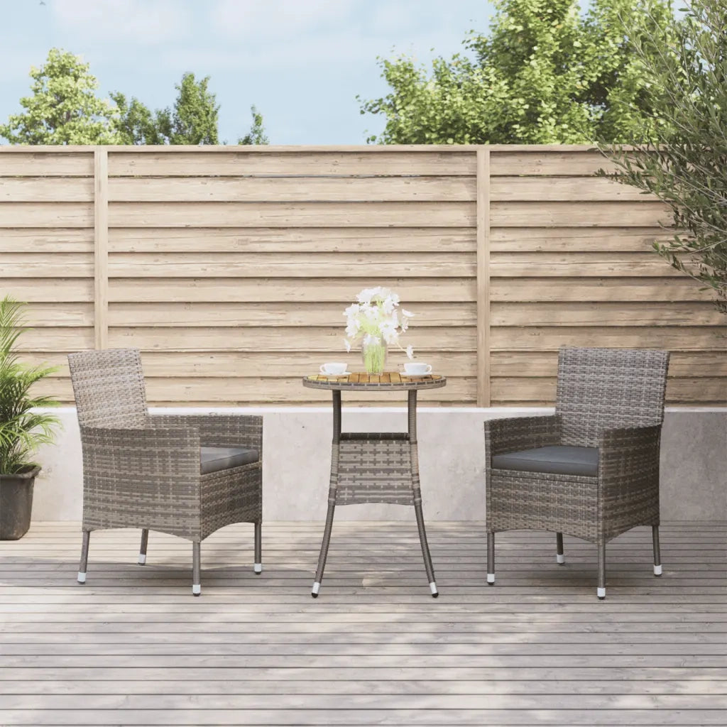 Set BistrÃ² da Giardino 3 pz con Cuscini in Polyrattan Grigio