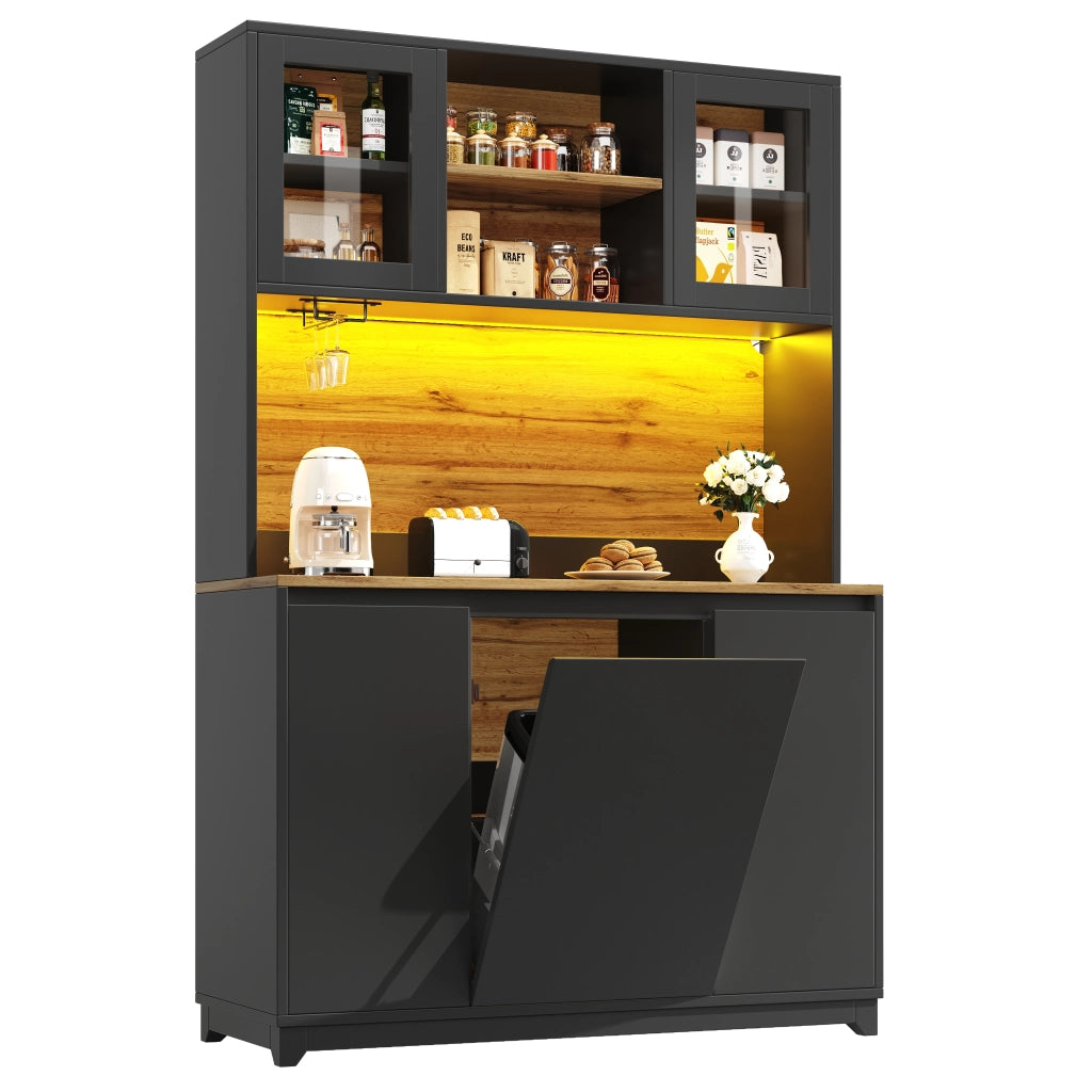 Mobile Cucina Alto con Ante in Acrilico e LED ¨C MINIMAL ¨C Nero, 120x40x180 cm