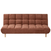 Divano letto marrone dorato rivestito in tessuto con gambe in legno 2 posti schienale trapuntato seduta imbottita design moderno senza braccioli