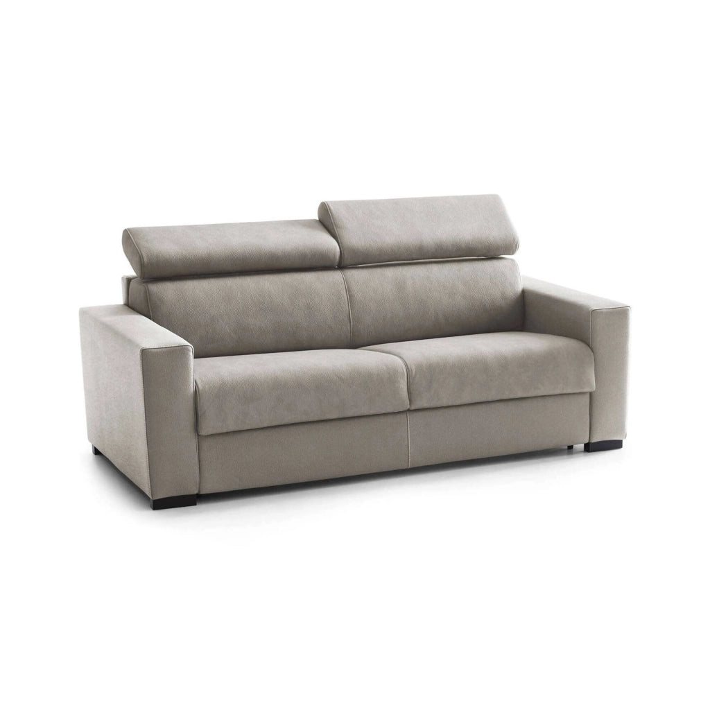 Divano fisso Schiavo, Divano a 2 posti Large, Made in Italy, SofÒ  Soggiorno, in tessuto imbottito, con poggiatesta regolabili e Braccioli standard, cm 200x95h85, Tortora
