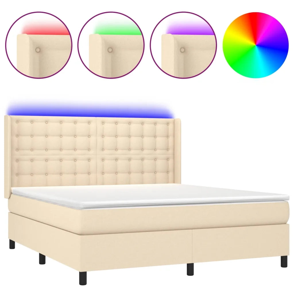 Letto a Molle con Materasso e LED Crema 160x200 cm in Tessuto