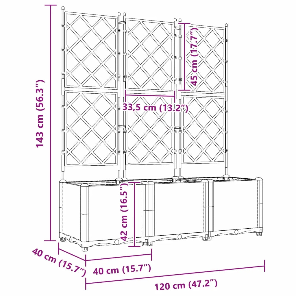 Vaso da giardino 3 pcs Grigio 120 x 40 x 143 cm Plastica 42002863