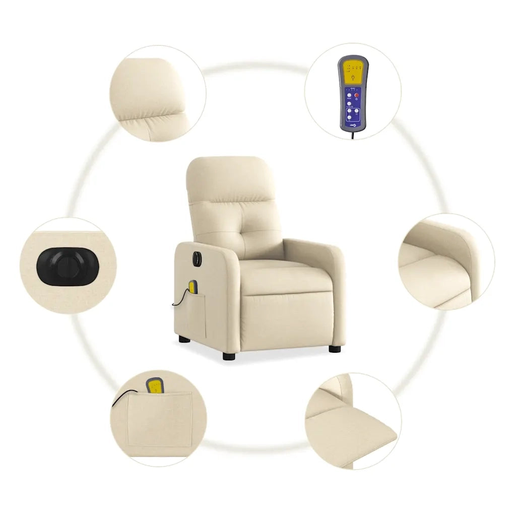 Divano Sedia-Poltrona Reclinabile Massaggiante Elettrica Crema in Tessuto 685520