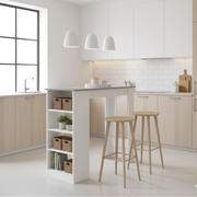 Tavolo snack alto Kivo bianco e cemento con 3 ripiani laterali 112x49.6x103.5H