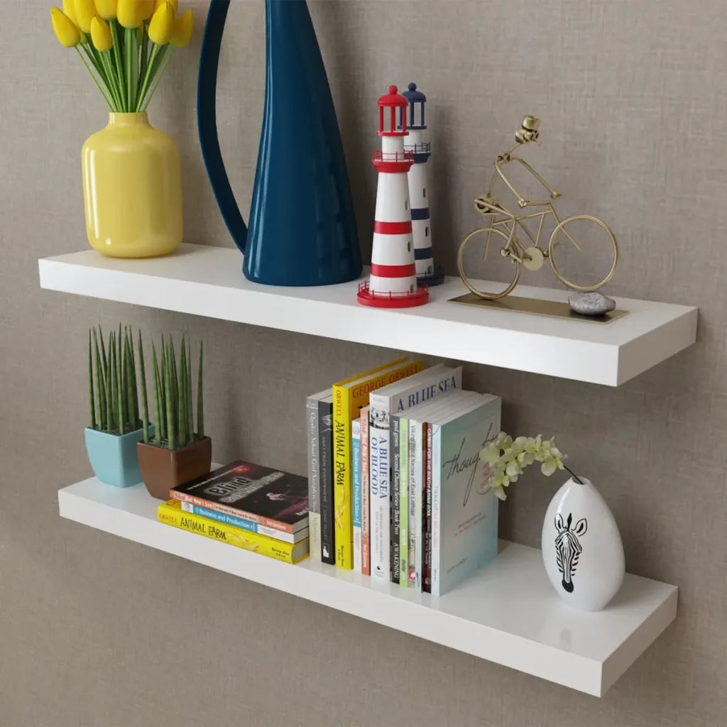 2 pz Mensole a Muro | Scaffale Parete | Ripiano a parete Bianche in MDF per Libri/DVD