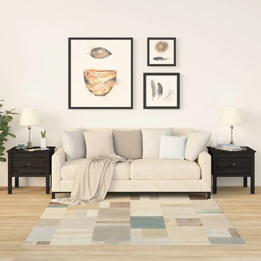 Tavolini 2 pz Neri 50x50x49 cm in Legno Massello di Pino 813803