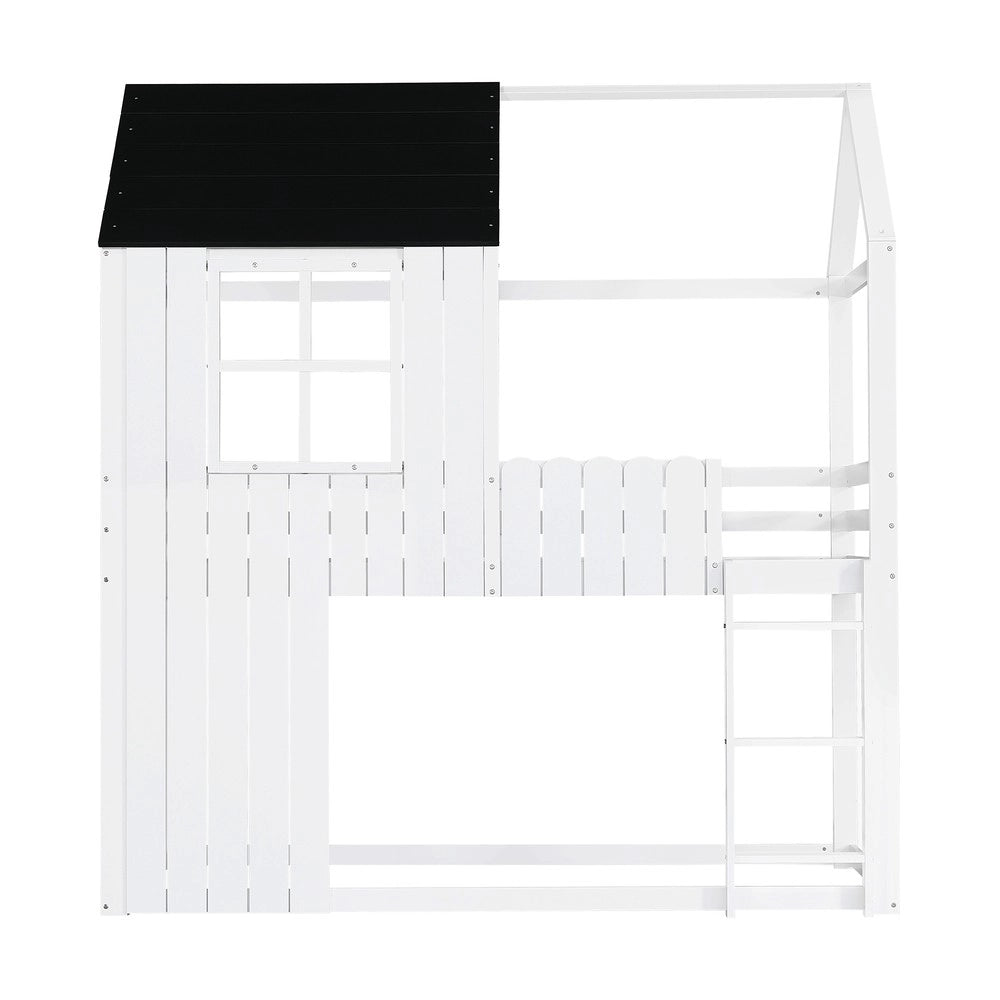 Letto a soppalco per bambini ¨C Minimal ¨C Bianco e nero pino MDF 90x200 cm