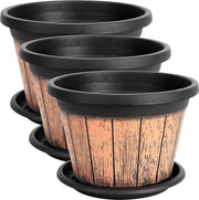 Set di vasi per piante 23 cm - set di 3 vasi per piante in legno con design whisky - con fori di drenaggio e piatti - decorazione di giardino interna ed esterna