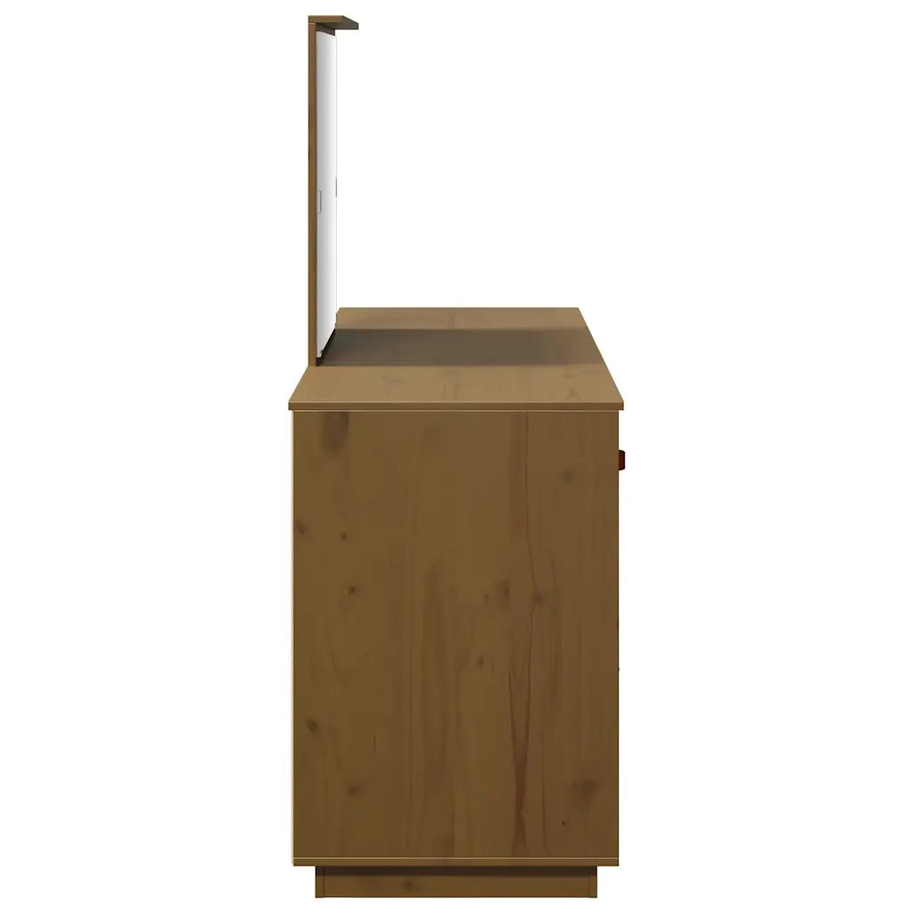 Set Toeletta con Specchio Marrone ambra Legno Massello di Pino 3107837
