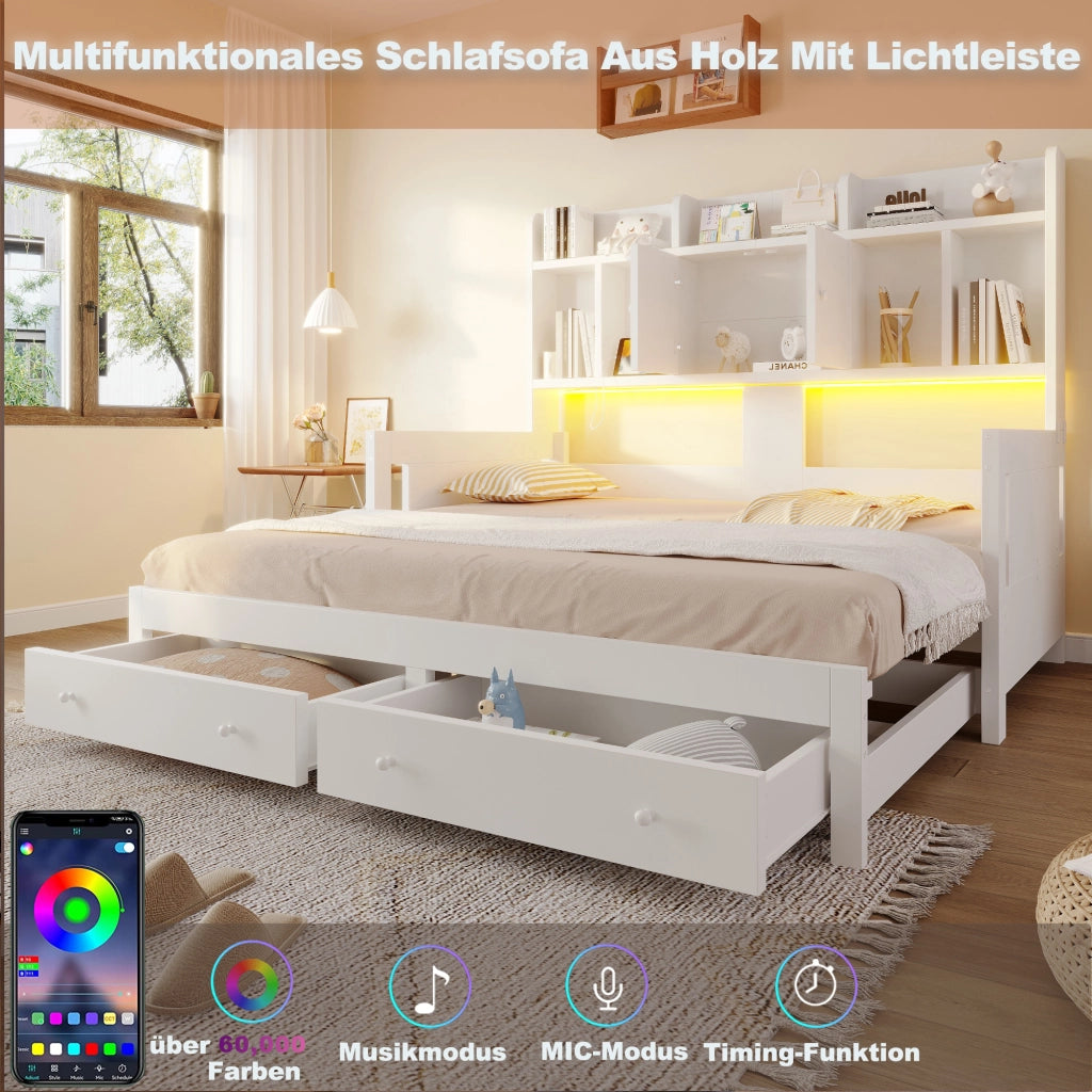 DIVANO LETTO ESRAIBILE 90x190 cm Legno Bianco con cassetti e vani