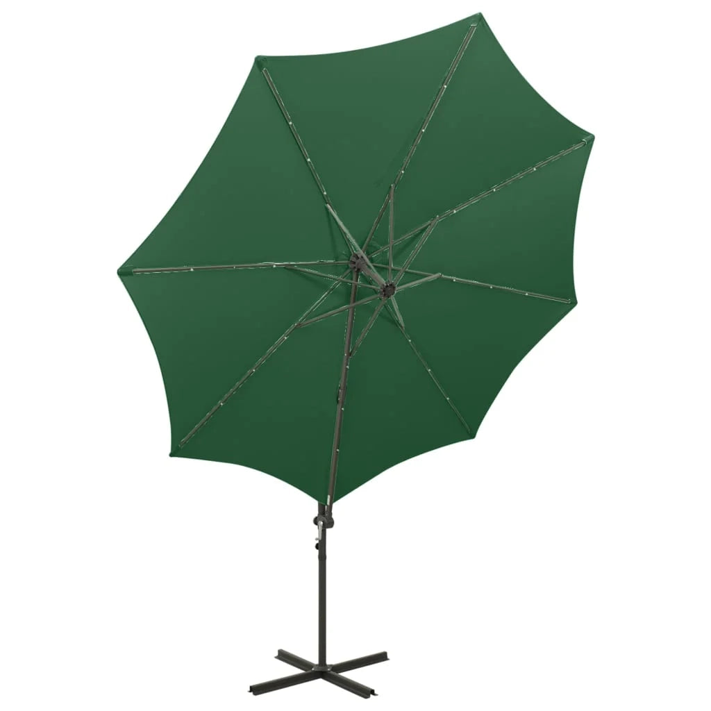 Ombrellone da giardino a sbalzo con palo e luci LED 300 cm verde 02_0008545
