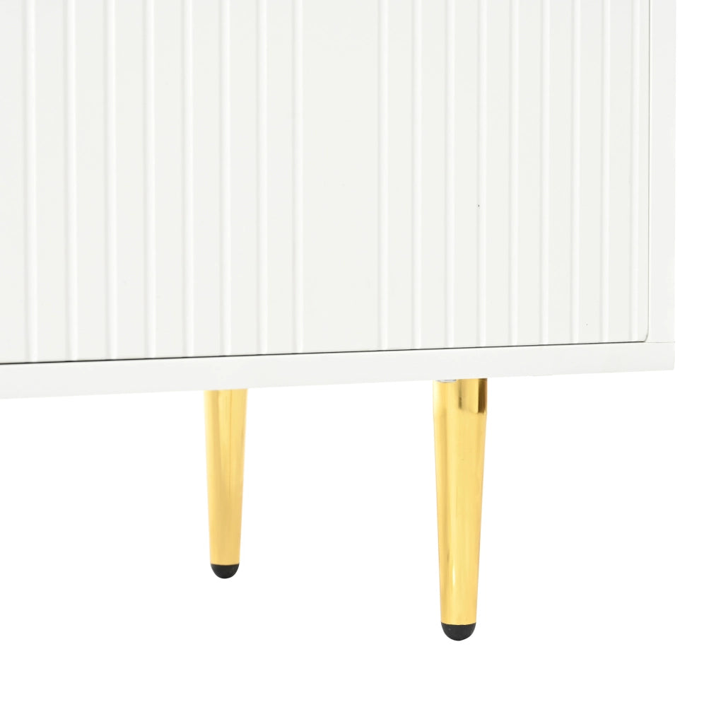 Credenza bianca 160x80x40 cm con 4 ante, ripiani regolabili e dettagli oro