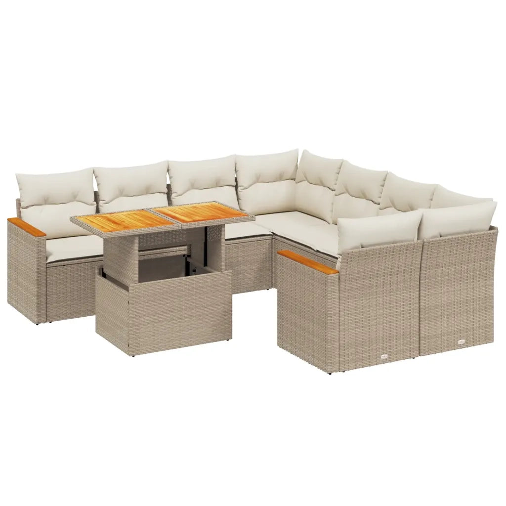 Set Divano da Giardino 9 pz con Cuscini Beige in Polyrattan 3273004