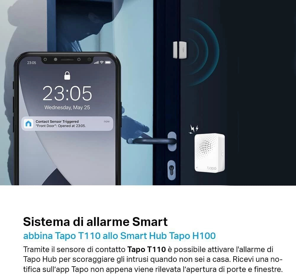 TP-Link Tapo T110 Smart Contact Sensor, Sensore di Contatto Intelligente, Domotica, Risparmio Energetico, Batteria Caricata, Avvisi di Intrusi, Hub Obbligatorio