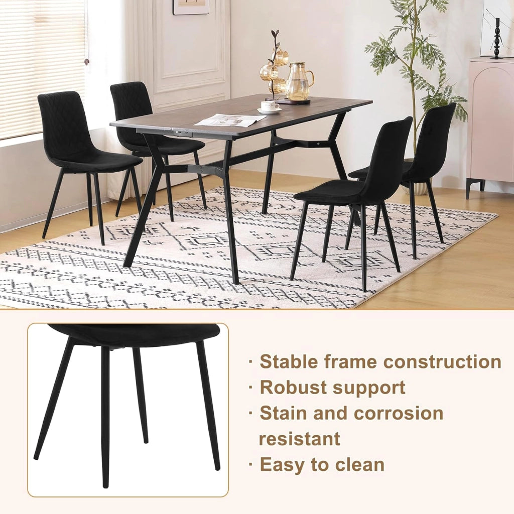 Sedie da Cucina Set da 4, Sedie Imbottite con Gambe in Metallo, Seduta in Velluto, per Camera da Letto, Sala da Pranzo, Nero