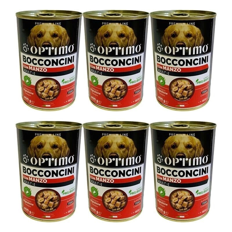KIT SET 6 PZ OPTIMO BOCCONCINI PER CANE AL GUSTO MANZO DA 400 GR