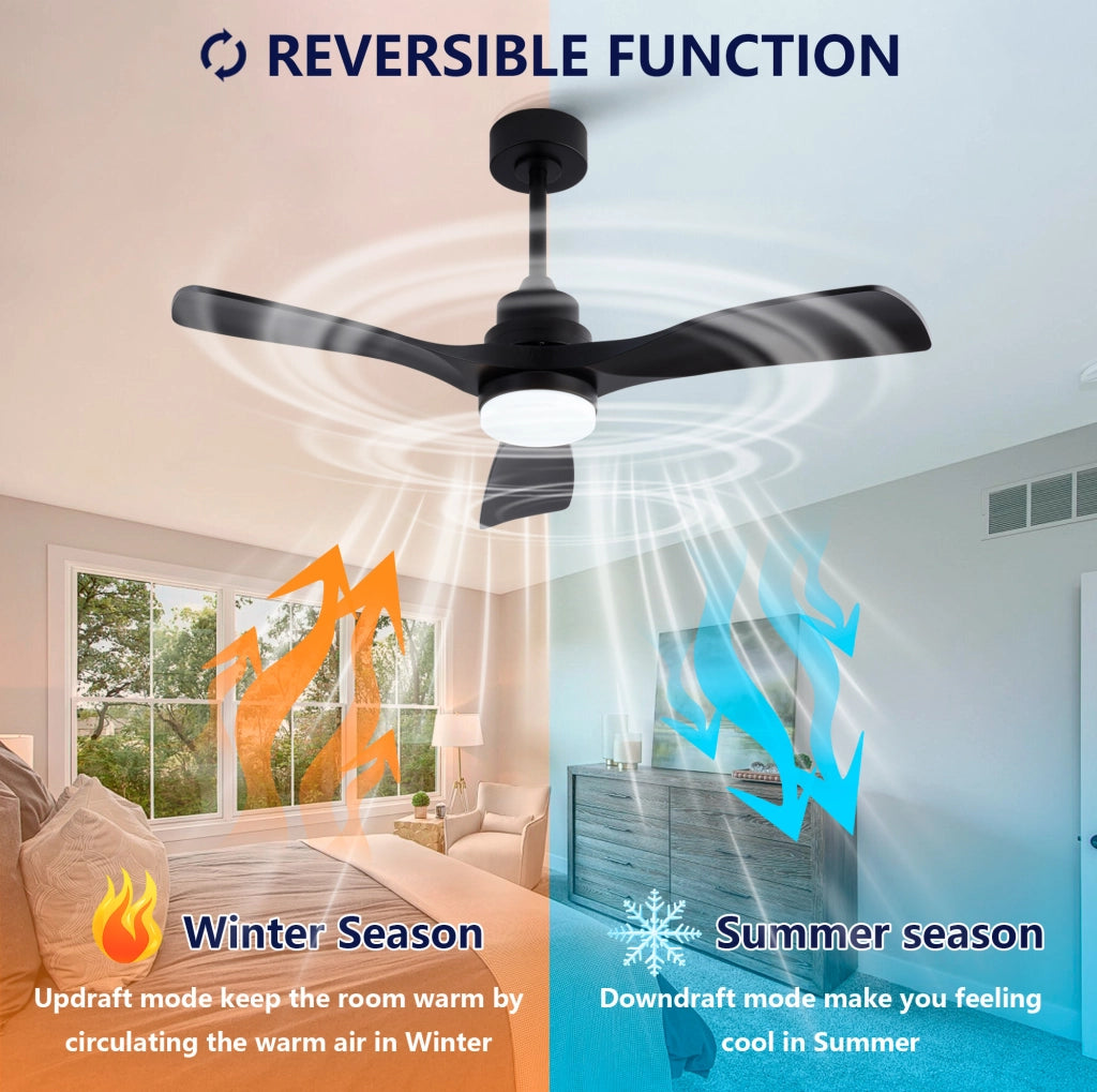 Ventilatore da soffitto 42 pollici con luce LED; telecomando; 3 pale; nero