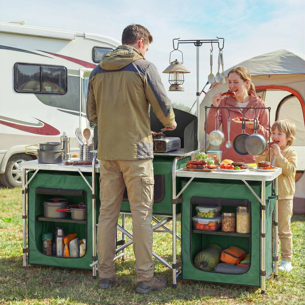 Tavolo da cucina pieghevole con 3 tavolini e 4 ganci ¨C zephmum ¨C 172x48x130 cm verde