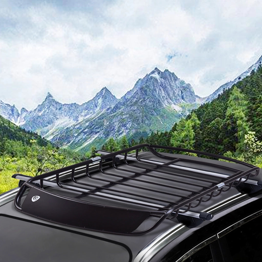 Cestello portapacchi universale in acciaio con portata 110 kg e supporti per barre, Portabagagli da tetto 120x98x16,5cm Nero-Accessori per veicoli