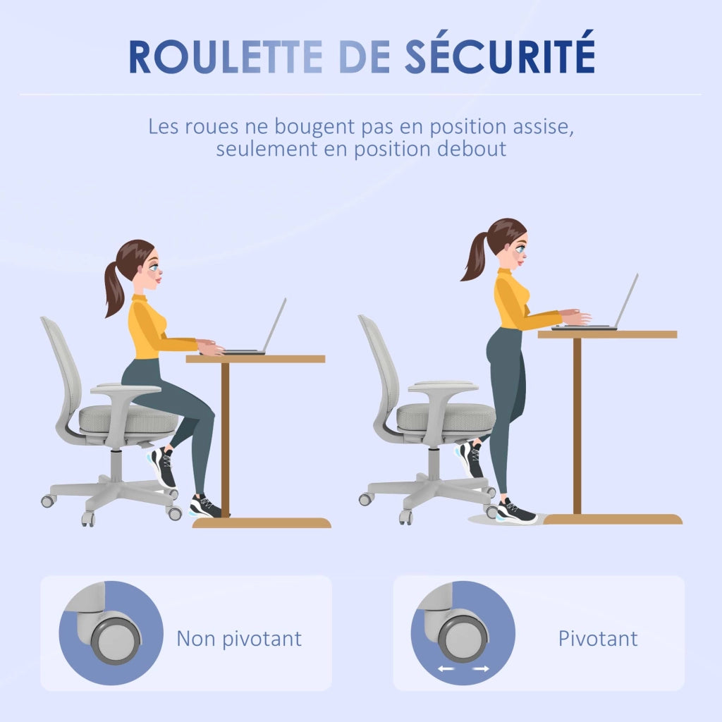 Sedia da ufficio con schienale in mesh, seduta regolabile, braccioli e rotelle ¨C Zephmum ¨C Grigio