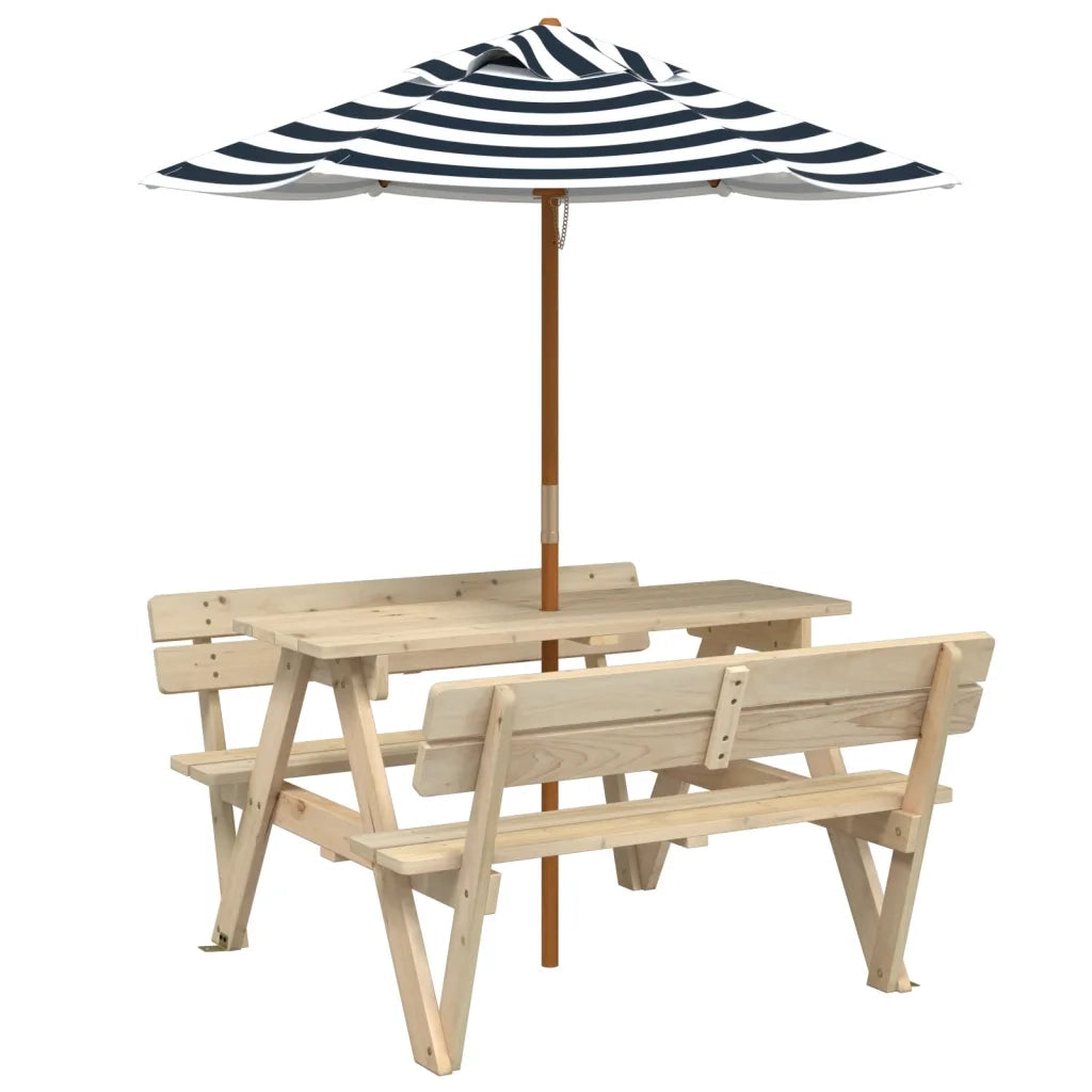 vidaXL Tavolo da Picnic per 4 Bambini con Ombrellone Legno di Abete