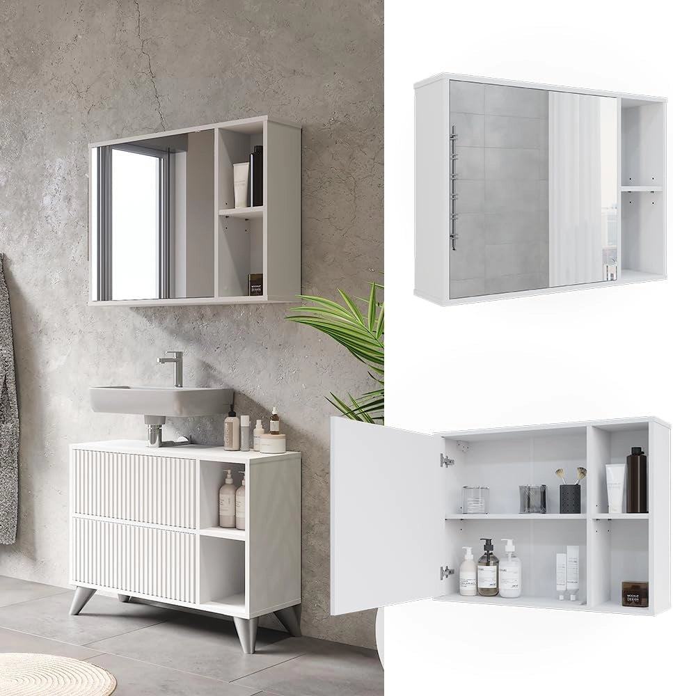 Mobile a specchio per il bagno Leano, Bianco, 80 x 60 cm