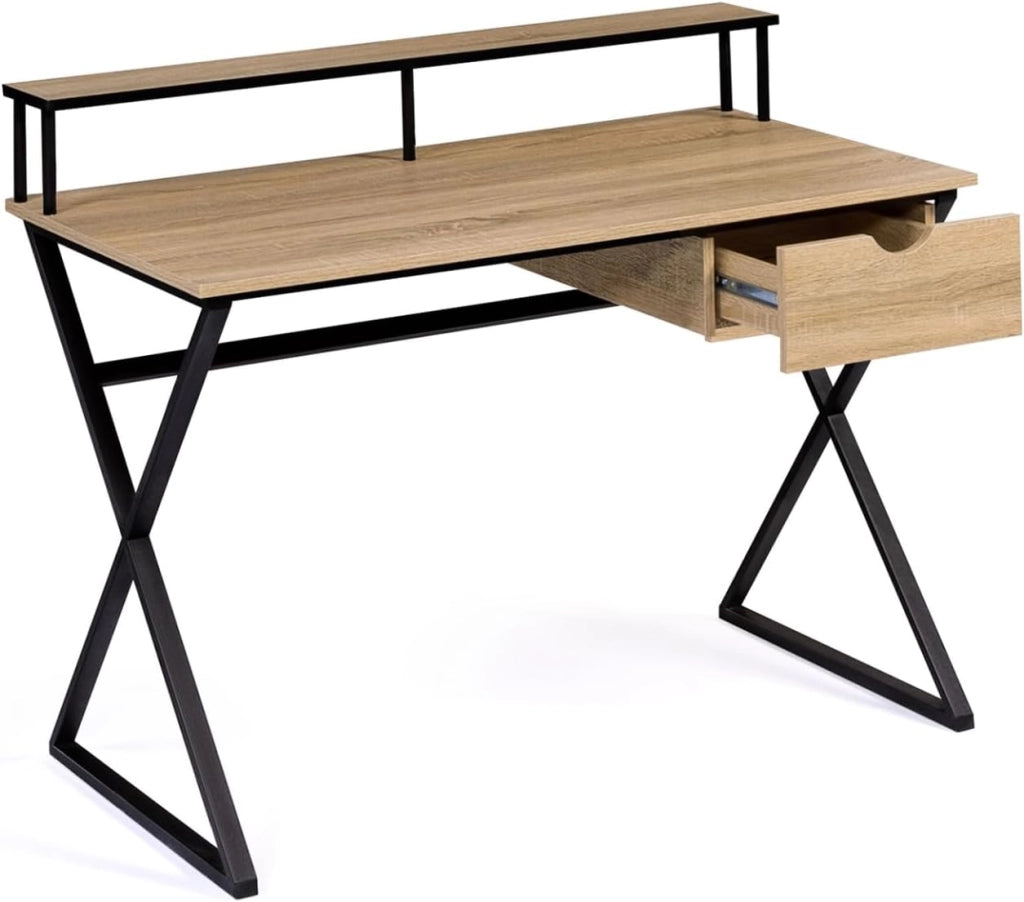 Scrivania a 1 cassetto ENZO, a gambe incrociate, design industriale