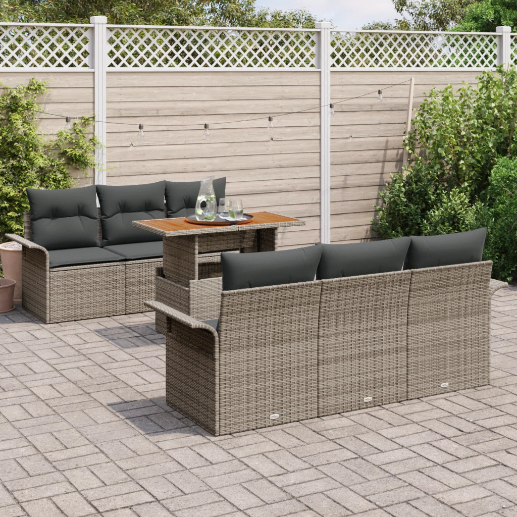 Set di Divani da Giardino  7 Pezzi con Cuscini Grigio Polyrattan