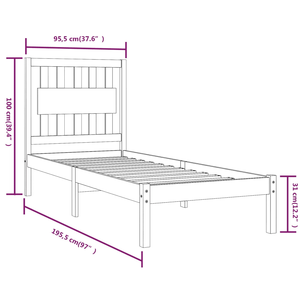Letto singolo | Letto per adulti | Giroletto in Legno Massello di Pino 90x190 cm Single