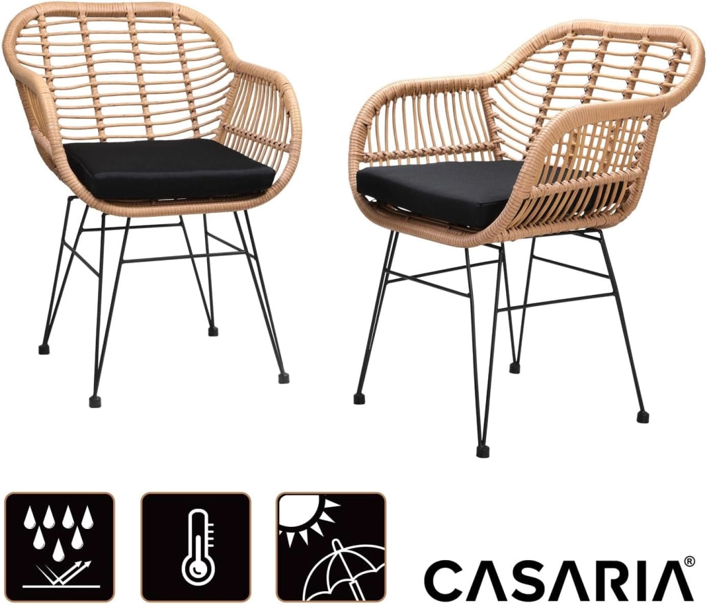 Set 2pz Poltrone Bali Effetto Vimini Sedie da Giardino con Cuscino e Braccioli Mobili da Esterno