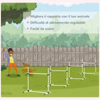 Set di 4 Ostacoli Agility Dog per Addestramento Cani con Sacca di Trasporto, Altezza delle Barre Orizzontali Regolabili, 99x65x94cm