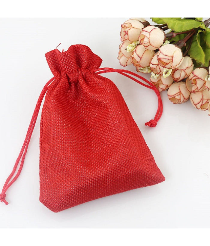 25 Sacchetti Di Juta Rossi Bomboniere Confetti Compleanni Matrimonio Regali         