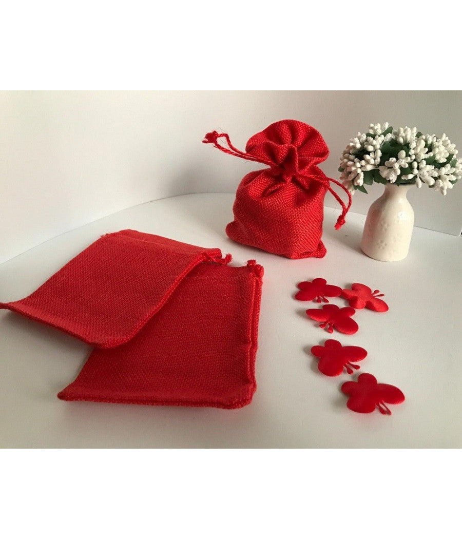 25 Sacchetti Di Juta Rossi Bomboniere Confetti Compleanni Matrimonio Regali         