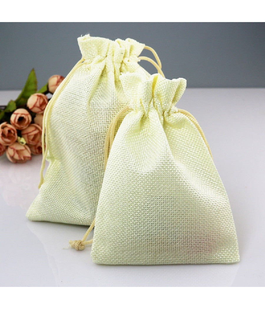 25 Veli Sacchetti Di Juta Avorio Per Bomboniere Confetti Compleanni Matrimonio         