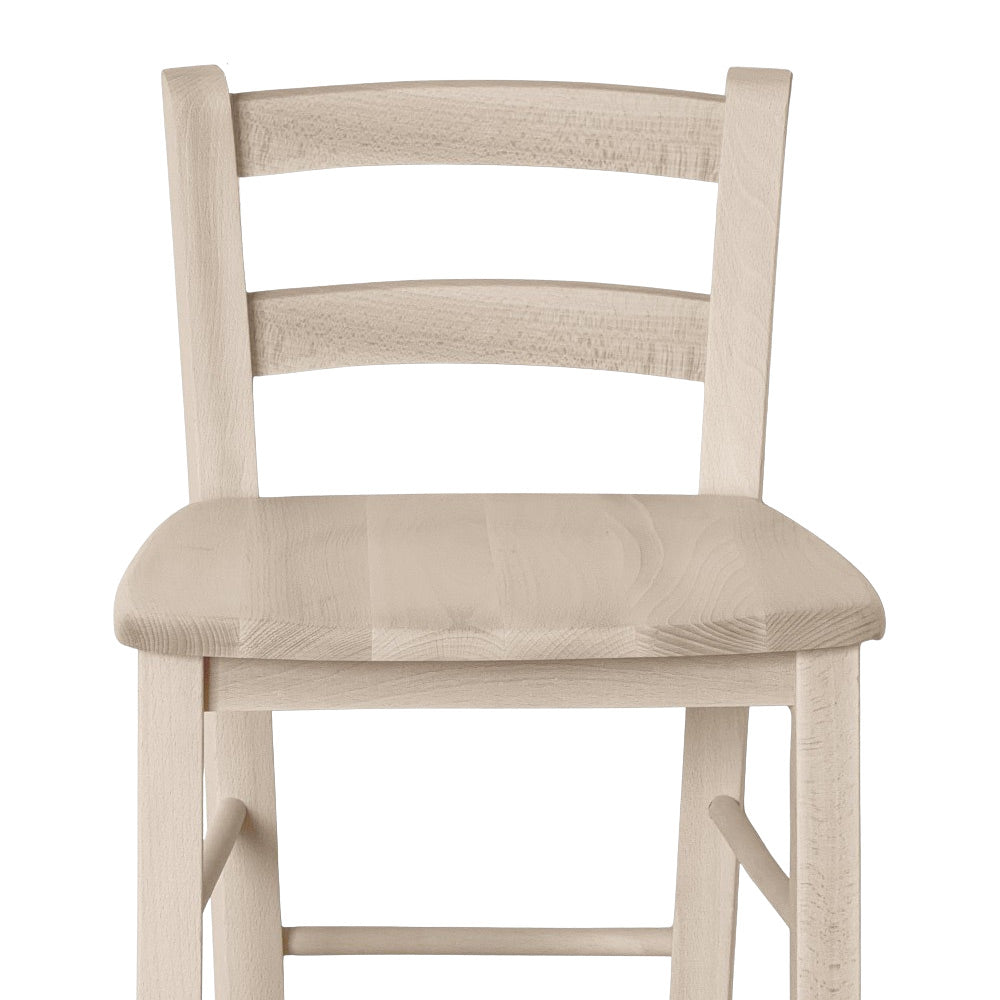 Sgabello legno grezzo con schienale e seduta legno massello h 67cm