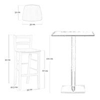 Sgabello legno grezzo con schienale e seduta legno massello h 67cm