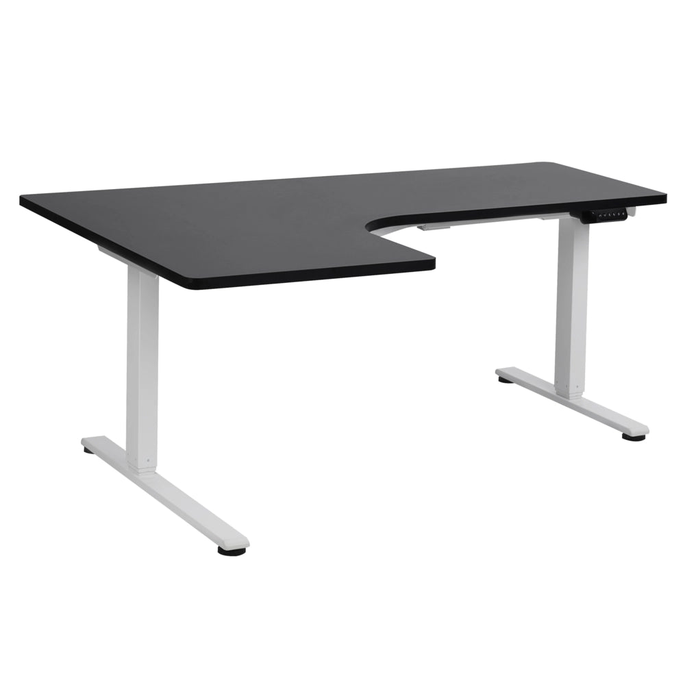 Scrivania elettrica regolabile a forma di L 160 x 59 cm Piano bianco e nero lato sinistro stile moderno