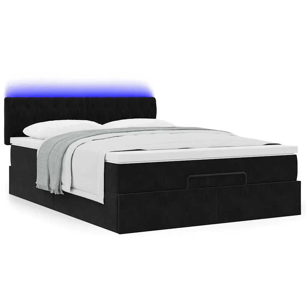 Struttura Letto Pouf con Materasso Nero 140x200 cm in Velluto