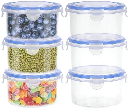Contenitori alimentari 6-pack 600 ml con coperchi, plastica a chiusura ermetica, contenitori per preparazione pasti, imballaggio a pile e riciclabile