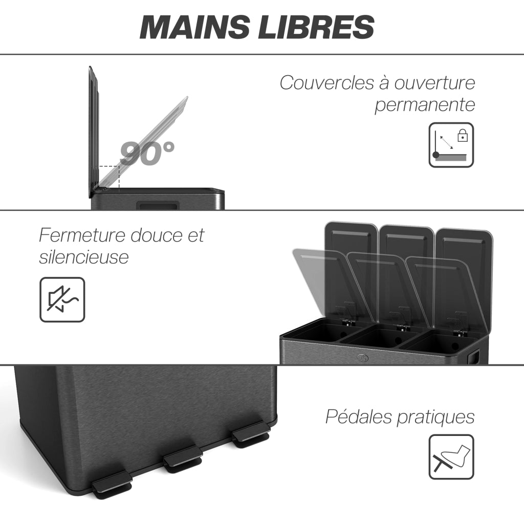 Cestino per la Raccolta Differenziata ¨C Zephmum ¨C 61,9x36,6x56,7cm, Nero