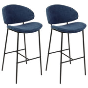 Set di 2 sgabelli da bar con sedile imbottito in tessuto blu marino senza braccioli schienale curvo stile moderno