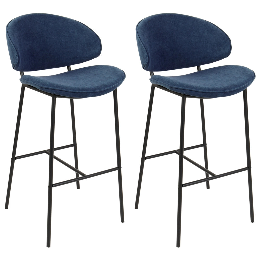 Set di 2 sgabelli da bar con sedile imbottito in tessuto blu marino senza braccioli schienale curvo stile moderno