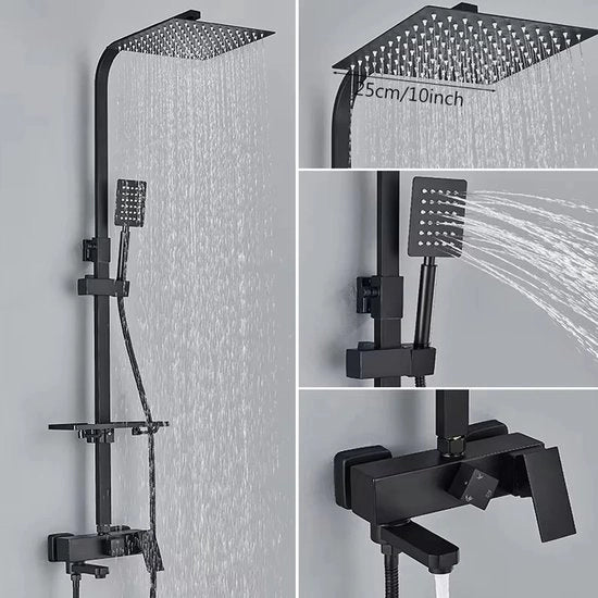 Sistema di doccia completo - Rubinetto bagno - Doccia a getto e rubinetto maniglia e getto di bidet e rubinetto di scarico - Doccia a pioggia - Mattonella nera
