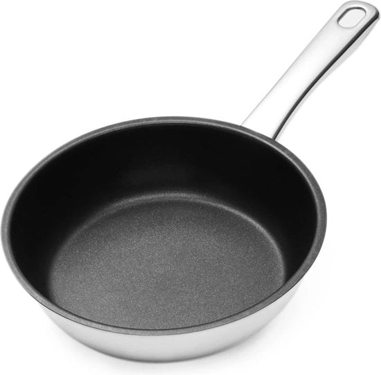 Pentola in acciaio inossidabile 20 cm, padella in acciaio inossidabile 18/10, con trattamento antitrasformazione, PFOS-free, adatta a tutti i tipi di fonti di calore, anche per induzione, resistente al forno.