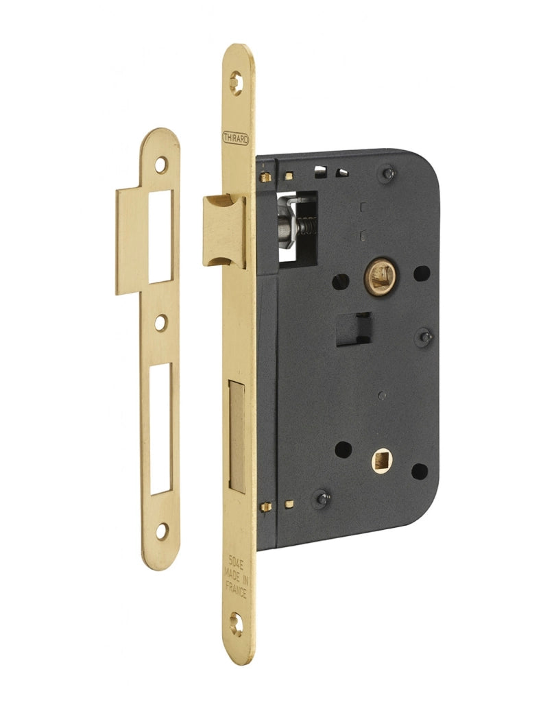 Serratura da incasso per WC, asse 60 mm, frontale in ottone lucido verniciato – THIRARD
