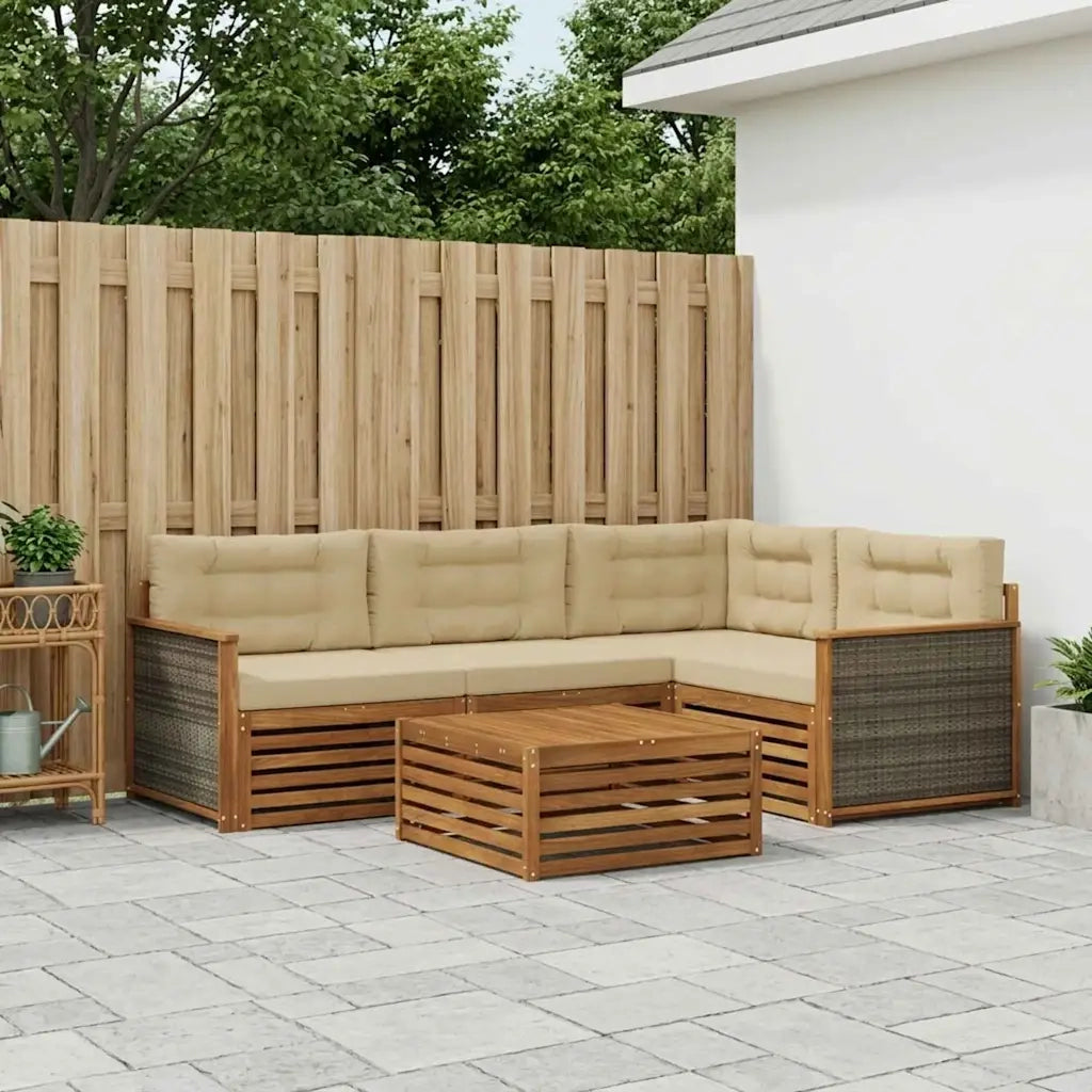 Set di divani da esterno con cuscino 5 pcs Naturale e Beige