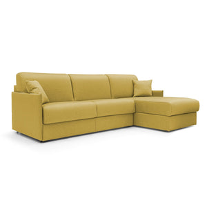 Evans Divano letto angolare con penisola in morbido tessuto impermeabile T13 272 cm Destro (mat. 160x197)  giallo