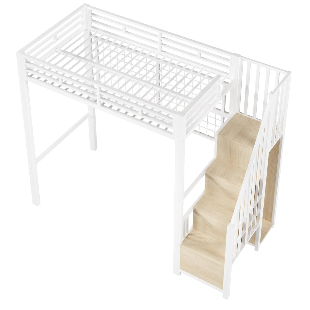 Letto a Soppalco con LED e Armadio ¨C MINIMAL ¨C Bianco 90x200