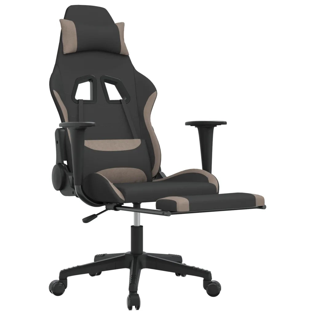vidaXL Sedia da Gaming Massaggio e Poggiapiedi Tessuto Nero e Tortora