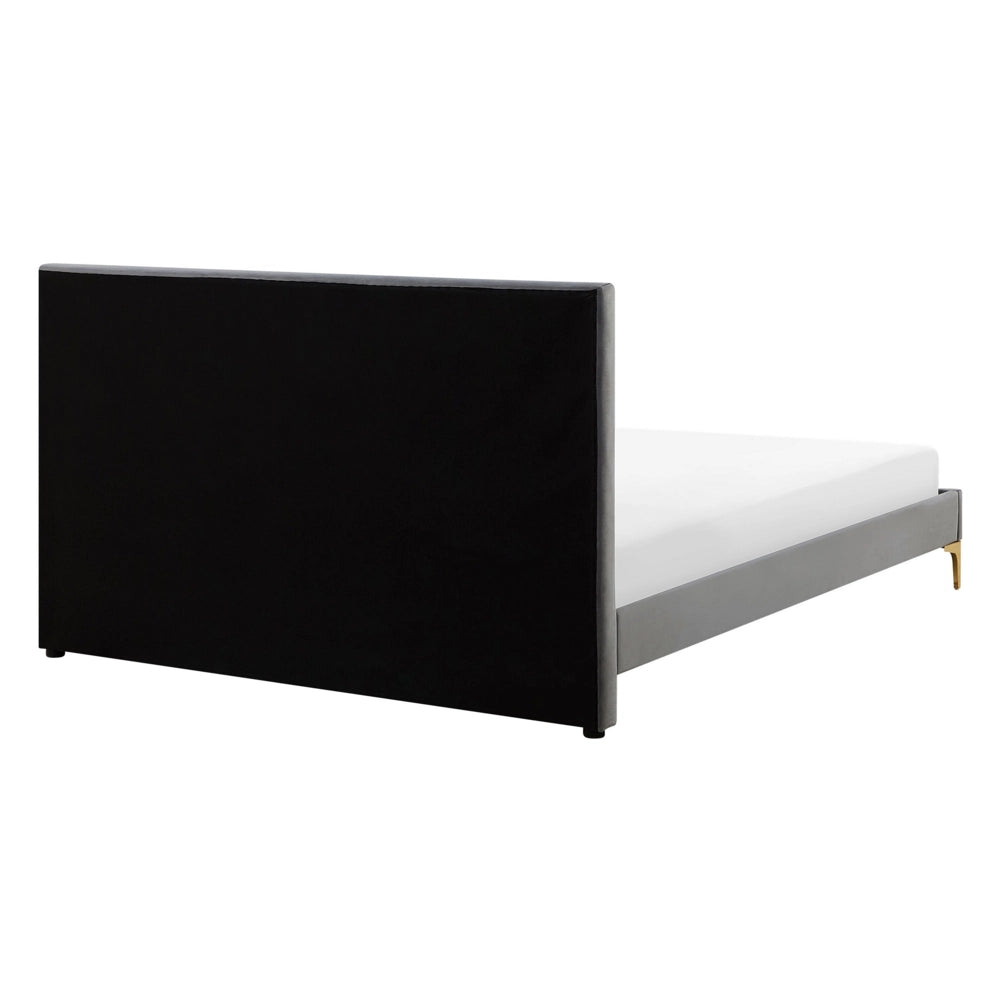 Letto Imbottito Matrimoniale 140 x 200 cm Testiera Grigio Velluto Gambe Dorate